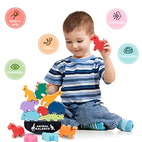 Wooden Blocks Stacking Toys for Kids, AULEGU Animal Balance Game for