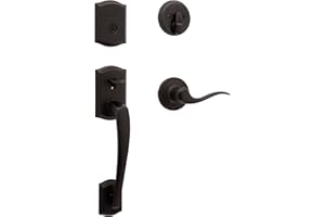 Kwikset Prescott Front Door Lock Handle and Deadbolt Set, Entry Handleset Exterior with Interior Reversible Lever, Venetian Bronze, Pick Resistant SmartKey Rekey Deadbolt Security