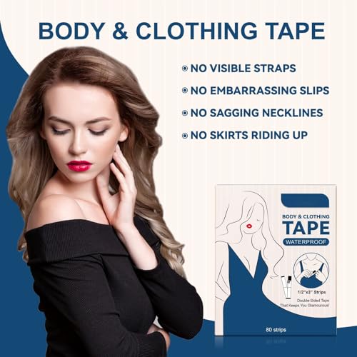 TGIYK Double Sided Tape for Clothes & Body, Strength Tape Adhesive on Skin and Fabrics, Clear Tape for All Skin Tones and Fabrics(80 Strips)