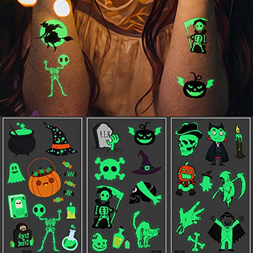 30 Sheets Halloween Temporary Tattoos for Kids Glow Tattoo Stickers,Halloween Party and Role Playing Temporary Tattoos for Boys Girls Halloween Eve