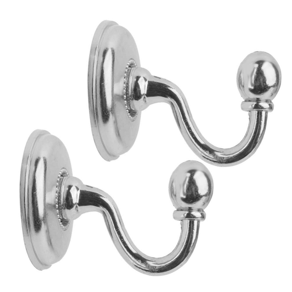 2pcs Vintage Alloy Pommel Curtain Holdbacks Tieback Hooks Door Wall Hat Coat Hangers (Silver)