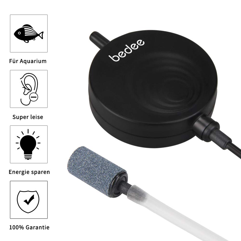 bedee Aquarium Luftpumpe Pumpe Sauerstoffpumpe Mini Oxygen Luftpumpe Aquarium Super Leise Sauerstoff für Aquarium mit Rückschlagventil Schwarz Luftpumpenzubehör Super Leise Luftpumpen
