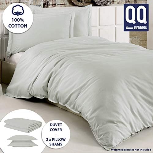 QQ Bedding 100% Cotton Weighted Blanket Cover & Two Pillow Shams | Premium and Soft Turkish Cotton Duvet Cover | Washable/Removable with Zipper & Secure Ties | Fits to All Brands