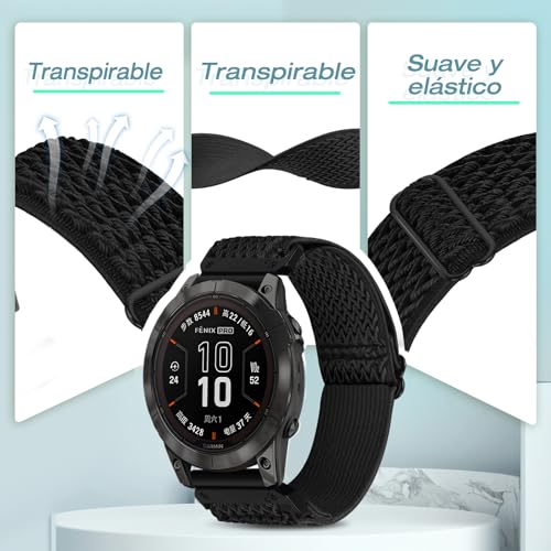 Elastic Watch Band for Garmin Fenix 8 51mm/Fenix 7X/7X Pro Fenix 6X/6X Pro/Fenix 5X/5X Plus/Fenix 3/3 HR QuickFit 26mm Watch Strap Nylon Sport Straps