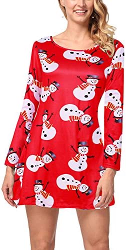 LaSuiveur Women's Christmas Printed Long Sleeve Festive Tunic Dress