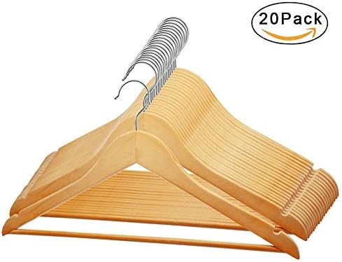 Perfecasa Grade A Solid Wood Hangers 20 Pack, Suit Hangers, Coat Hangers, Premium Quality Wooden Hangers