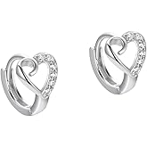 Cute Heart Small Hoop Earrings for Women Teen Girls Cartilage 925 Sterling Silver Cubic Zirconia Crystal Love Hearts Huggie Hoops Earring Wrap Cuffs Fashion Christmas Birthday Jewelry Gifts Hypoallergenic