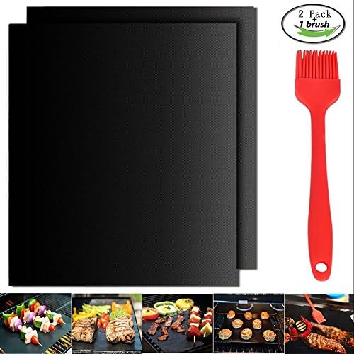 SZBAIDEKJ BBQ Grill Mats,2 Pack Non-stick Heat Resistant BBQ Grill &amp; Baking Mats with a Silicone Brush,15.75"x13" Works on Gas, Charcoal, Electric Grill and More
