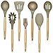 7 Pc. Beech wood and Silicone Kitchen Utensil Set, Grey, Eco-friendly, BPA free, Nonstick by BEEBOZ