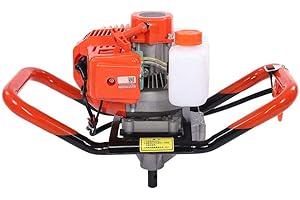 Earth Auger, 7500RPM 1900W 52cc Earth Auger Post Hole Digger Gas Powered Borer Fence Ground Drill with Double Handle Design, 