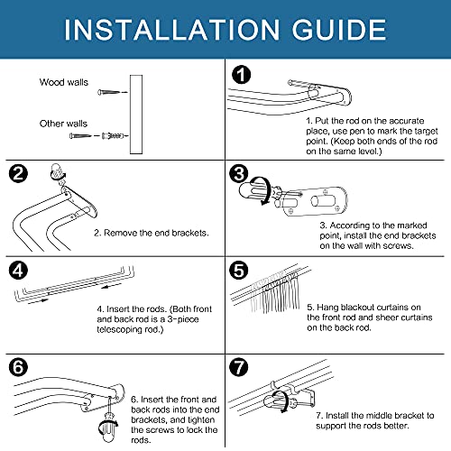 H.VERSAILTEX Double Curtain Rods for Windows 36 to 72 Inch Wrap Around Indoor/Outdoor Double