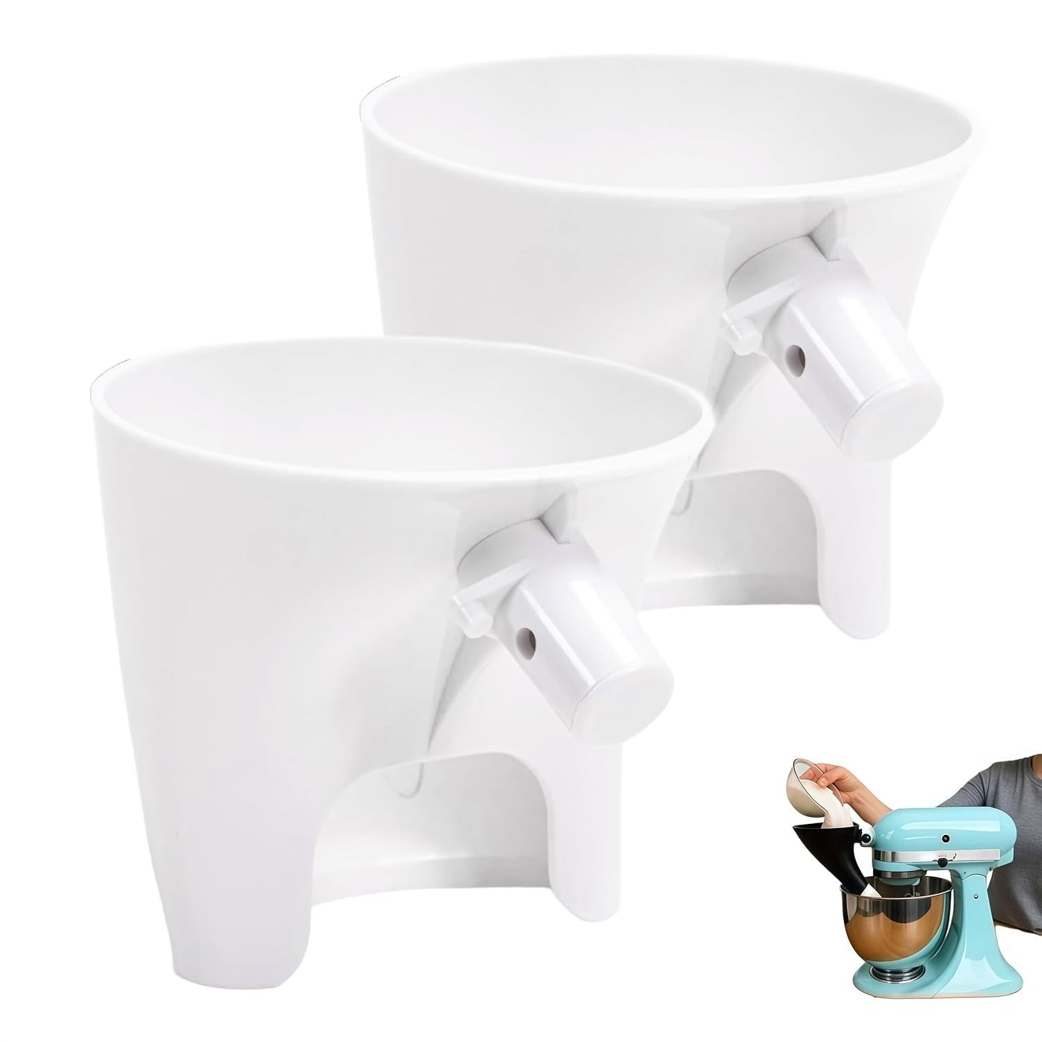 Photo 1 of 2 Pcs Flour Funnel for Kitchen Aid Mixer, for Kitchen Aid Artisan Ksm150 5-Quart Tilt-Head Stand Mixer, Plastic Powder Funnel with Easy-Pour, Prevents Spills and Messes