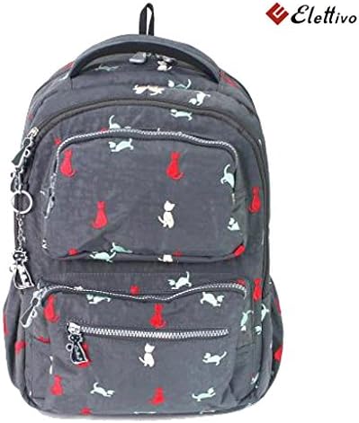 [Elettivo] 11.8" x 15.7"Premium Cat Embroidery Daily Light-Weight Junior School Backpack, 100% Waterproof Comfortable Backpack (Gray)