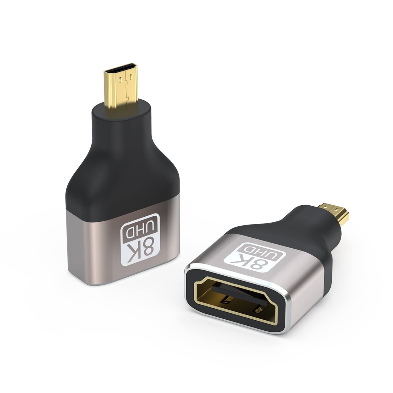 VMOJO 8K Micro HDMI to HDMI Adapter, Aluminium Micro HDMI Male to Standard HDMI Female Converter, Support 4K Video, Compatible with Raspberry Pi, Camera, Tablet, Laptop, Easy to Carry (2 Pack)