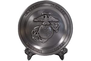 TRENDY ZONE 21 United States Marines Corps (USMC) Licensed Collectable Pewter Plate with Brushed Nickel finish with USMC logo imprinted Decorative with Display Stand Decoration Household Plates| 5.5 x 5.5 x 0.25"
