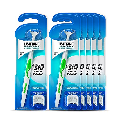 Listerine Ultraclean Access Flosser with 8 Disposable SnapOn Dental Flosser Head Refills for