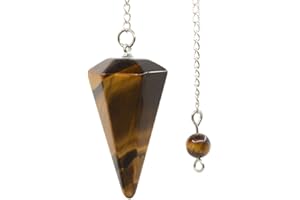 Natural Golden Tiger Eye Gemstone Rock Crystal Hexagonal Pointed Reiki Chakra Pendant Pendulum