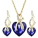 iLH Clearance Deals Women Heart Crystal Rhinestone Silver Chain Pendant Necklace+ Earrings Jewelry Sets Romantic Gift by (Blue)