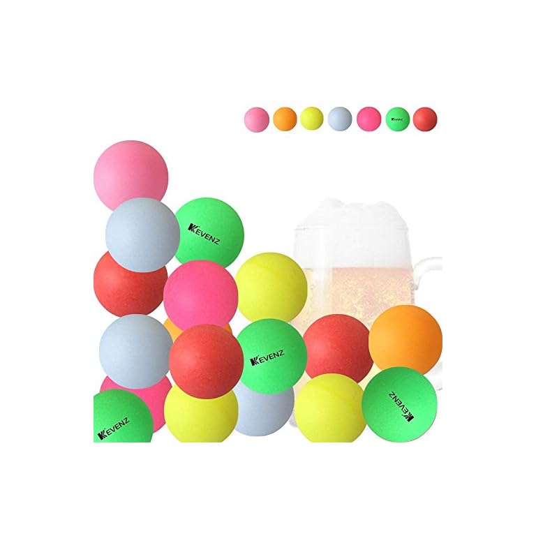 KEVENZ 40mm Beer PingPong Multipul Color Balls,Washable Plastic Glow In The Dark, Plastic Table
