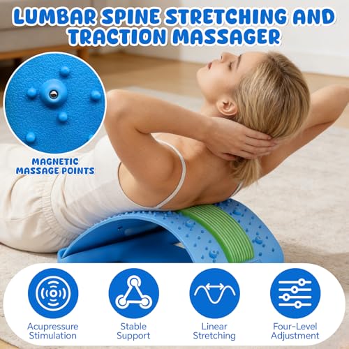 Blue Back Stretcher - Adjustable Lumbar Tool - Back Extender - Daily Stretching Board for Posture and Relaxation - Suitable for Yoga and Fitness | Tavoletta per stretching quotidiano, supporto per postura e rilassamento, adatto a yoga e fitness