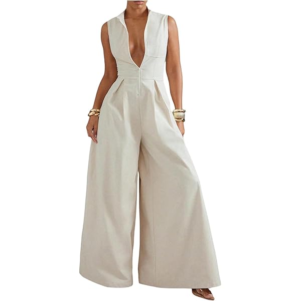 Amazon.com: SOLY HUX Women's Zipper Front Wide Leg Jumpsuit Summer