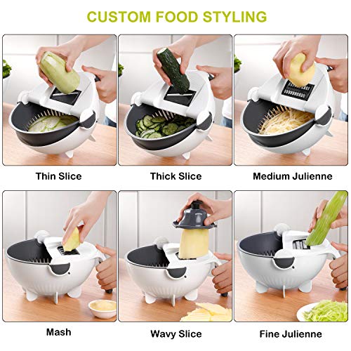 VAESIDA Vegetable Slicer Cutter - 11 in 1 Multi Blade Adjustable Mandoline Slicer Cheese Vegetables Julienne Slicer with Drain Basket - Best Veggie Cheese Shredder Grater Set with Fruit Peeler