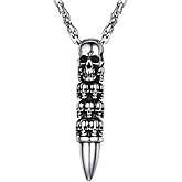 Skull Necklace for Men, Stainless Steel Skeleton Pendant Necklaces, Retro Hip Hop Punk Style, Gothic Halloween Jewelry, Come with Box