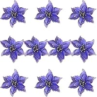 Fnbgl Christmas Glitter Poinsettia 10pcs Christmas Tree Ornament Artificial Wedding Christmas Flowers Wreaths Wedding Ornaments Christmas Decor (Blue)