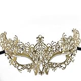 Signstek Red Rhinestones Metal Luxury Venetian Laser Cut Masquerade Filigree Mask (Rose Gold/Clear Stones)