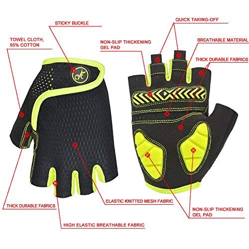 HuwaiH Bike Gloves Gel Pad Shock-Absorbing | Anti-Slip Outdoor Sports Riding Working Half Fingers Cycling Gloves Short Mountain Bicycle Motorcycle Gloves (Green, Small)
