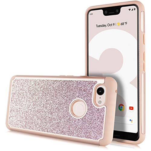 Glitter Hard Case for Google Pixel 3, Glitter Bling Hard Cover with Dual-Layer [Hard PC Back Exterior + Soft TPU Interior] for Girls Value Bundle (Rose) - Thumbnail 2