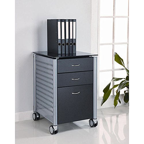 Innovex Black Glass Mobile Filing Cabinet featuring Modern Design