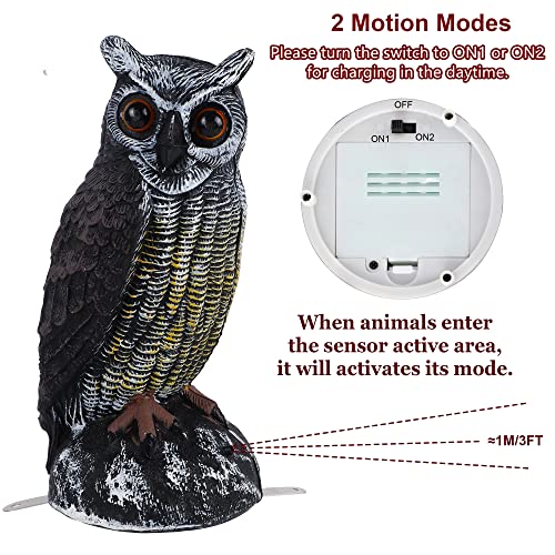 Hausse Solar Fake Horned Owl Statue, 10.2 Inch Solar Powered Motion Activated Scarecrow