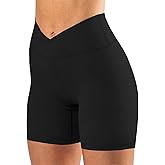 keriffe Womens Crossover Biker Shorts 5" High Waisted Yoga Workout Athletic Running Spandex Shorts