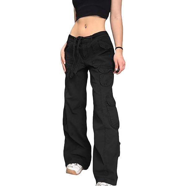 UICIOP Gothic Cargo Pants Women's High Waist Wide Leg Jeans