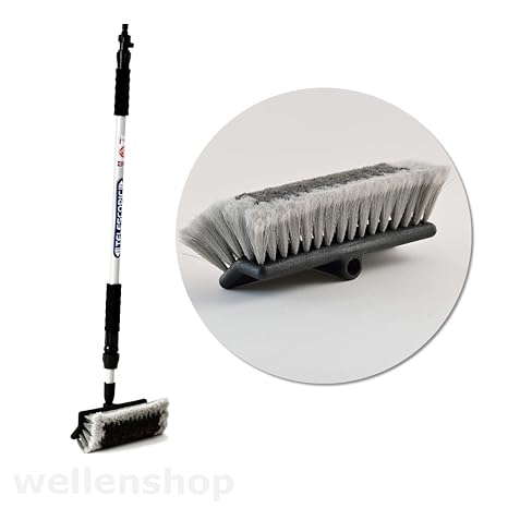 wellenshop Waschbürste mit Teleskopstiel 107-175 Wasserdurchlauf und Absperrventil Chenille Boot Caravan Wohnmobil