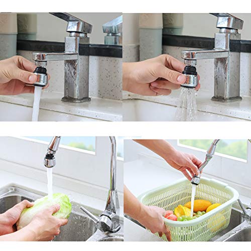 Bonaweite 360 Degrees Rotate Faucet Nozzle with Adjustable Faucet Joint Water-Saving Filter Sprayer Sprinkler Tap Water Bubbler Aerator Connector Faucet Accessories - 2 Pack