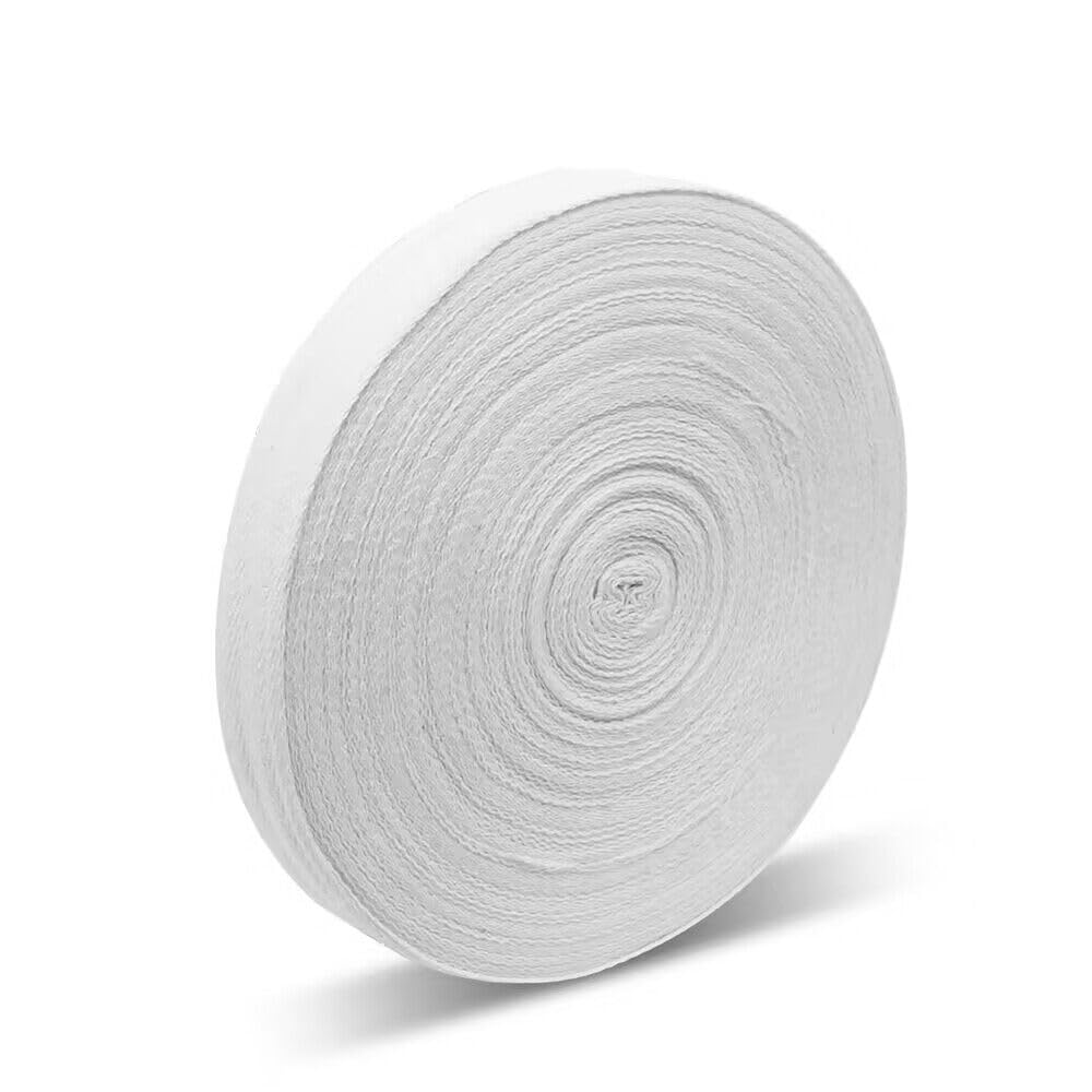 LucyStudio Cotton Bias Binding Tape 45m 20mm Sewing Bunting Tape Black/White/Natural White Herringbone Webbing Roll Tape for DIY Garment Seaming Hemming Piping Dressmaking(White)