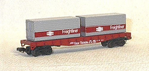 N Scale Flat Freight train car w/Freightliner Container Load - 