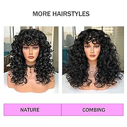 ANNIVIA Curly Wig with Bangs for Black Women Black
