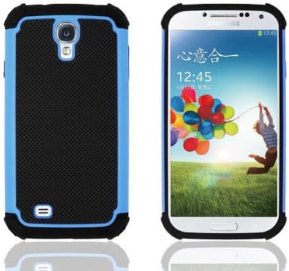 Galaxy s4 Case, Anti Slip Shock Proof Dual Layer Rubber Heavy Duty Armor Hybrid Hard Shatterproof High Impact Gel Protective Defender Case Cover For Samsung Galaxy s4 (Light Blue)