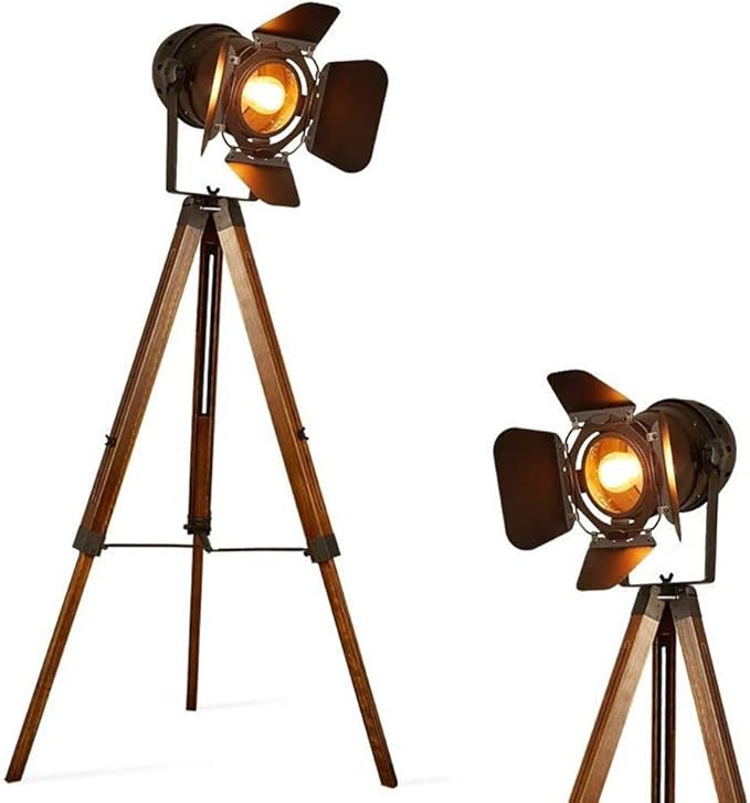 BarcelonaLED Lampe sur Pied Projecteur Cinéma sur Trépied en Bois Métal ...