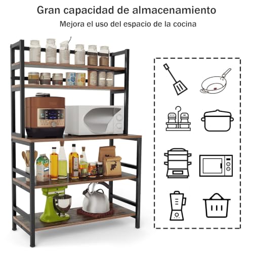 STAR BURN Estantería de Cocina Organizadora 5 Niveles para Microondas - Mueble de Almacenamiento en Madera de Alta Calidad, Alacena Moderna para Cocinas Pequeñas 80 * 40 * 168cm