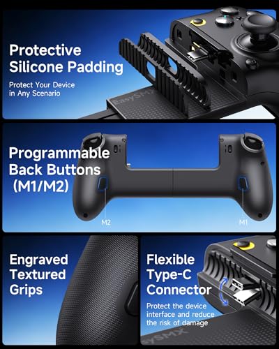Controller mobile EasySMX M20 con USB-C per iPhone, smartphone Android e tablet 8,5", controller per smartphone con joystick a effetto Hall/grilletto a due stadi, doppi motori di presa