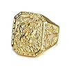 BOBIJOO Jewelry – Grosse Chevalière Bague Homme Tête de Lion Acier Inoxydable Or Doré Plaqué Croix Voyageur