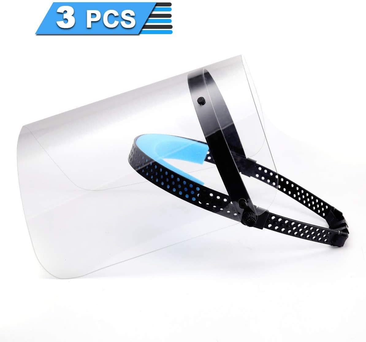 Face Shield Clear Visor Safety Reusable Protective Face Shield with Adjustable Headgear Anti-Spitting Splash Anti-dust Anti-fogging 3 Pack