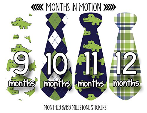 Months in Motion 755 Monthly Baby Stickers Necktie Tie Baby Boy Months 1-12 Alligator