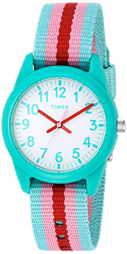 Timex Girls TW7C09800 Time Machines Teal/Pink Stripes Nylon Strap Watch