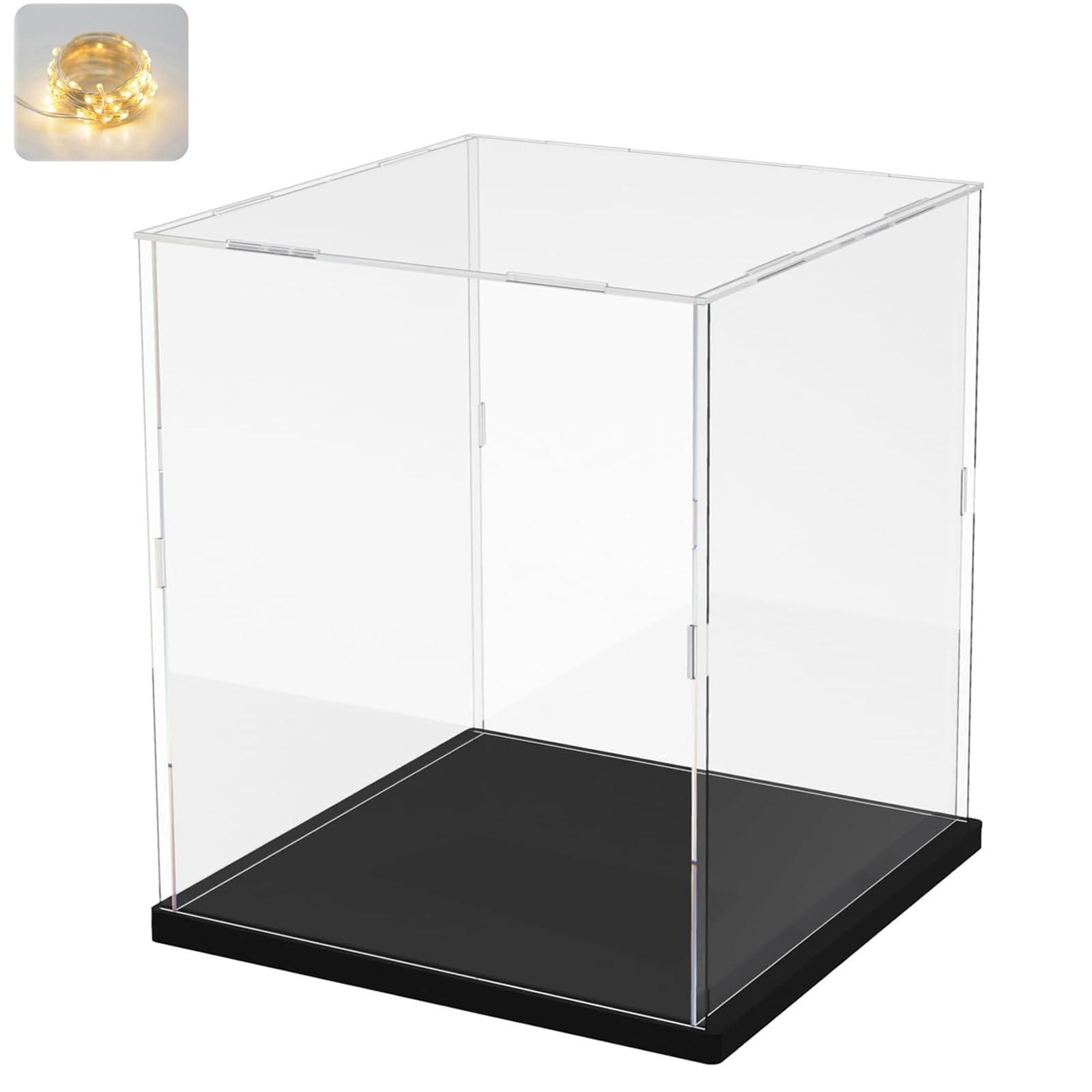 Thickened Clear Acrylic Display Case with Wood-Plastic Base for Lego 75328 75976 Action Figures Collectibles Organizer Display Box Dustproof Protection Showcase (Black Inside 5.9x5.9x7.8 inch)