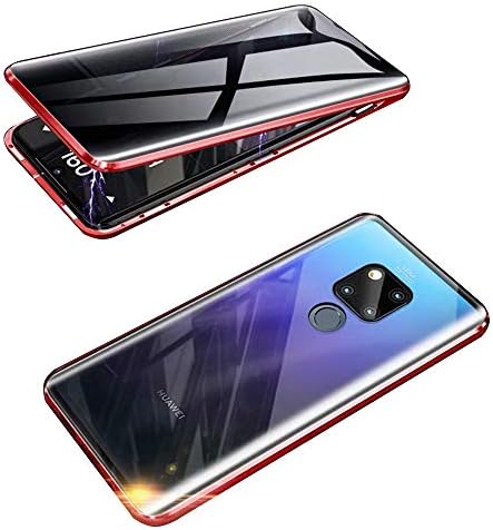 SiGrid Case for Huawei Mate 20 Pro, Anti-Peep Magnetic Phone Case Metal Frame Glass Double Side Case Anti-Peeping Full Screen HD Clear Back Pravicy Cover Shockproof 360 Magnet Case, Red